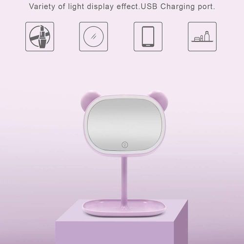  WUDHAO Vanity Mirror,Makeup Mirror LED Makeup Mirror with Light Fill Light Hostel USB Charging Creative Desktop Desktop Beauty Dressing Girl Heart Student Rechargeable Mirror with