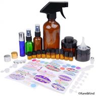 Kare & Kind Refillable Essential Oil Bottle Kit - Includes: 16x Multi-Size Essential Oil Bottles / Jars, 3x Sprayers, 16x Caps, 78x Labels (4 Sizes), 2x Mini Droppers + 1x Mini Fun