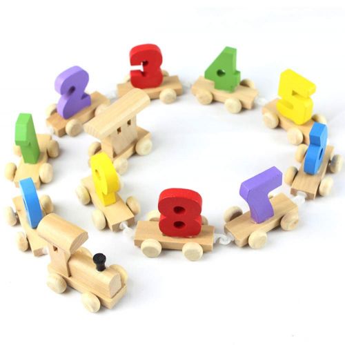  Muyindo Wooden Shape Train | Wooden Train with Numbers | Fine Motor Skills, Hand-Eye Coordination Toys for Kids | Learning Shape, Number, Counting and Color | Set of 12 Pcs | 3 & A