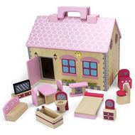 Wooden Wonders Take-Along Country Cottage Folding Dollhouse with 13 Pieces of Furniture by Imagination Generation