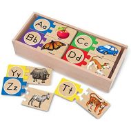 [아마존베스트]Melissa & Doug Self-Correcting Alphabet Letter Puzzles, Developmental Toys, Wooden Storage Box, Detailed Pictures, 52 Pieces, 3″ H × 13.75″ W × 5.75″ L