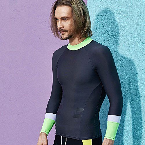  SUPERBODY Mens Rash Guard Water Shirt Basic Skins Long Sleeve Compression UPF 50+ Sun Protection Swim Top