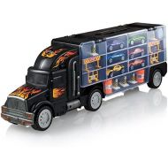 [아마존베스트]Play22 Toy Truck Transport Car Carrier - Toy Truck Includes 6 Toy Cars & Accessories - Toy Trucks Fits 28 Toy Car Slots - Great Car Toys Gift for Boys & Girls - Original