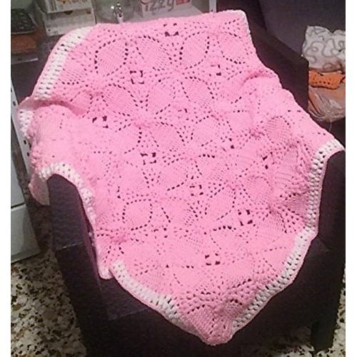  LovelyGR Crochet Baby Blanket Winter Pink White Color Acrylic Viscose Yarn