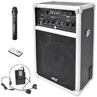 Pyle Pro Outdoor Indoor Wireless Bluetooth Portable PA Stereo Sound System with 6.5 inch Speaker, USB SD Card Reader, Rechargeable Battery, Indicator Lights, Wireless Microphone, R