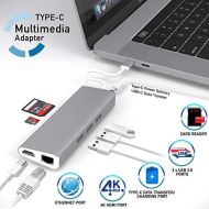 [아마존 핫딜]  [아마존핫딜]Attodigit@l USB C Hub Adapter, 8 in1 Dongle w/ Ethernet, 4K HDMI, USB 3.0, USB-C PD, SD/MicroSD Reader for MacBook Pro 2016/2019, New MacBook Air, Chromebook, HP, Dell, Samsung S9 & more Type-