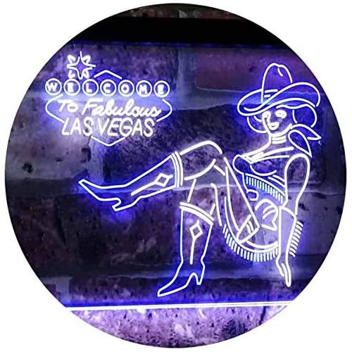  ADVPRO Cowgirl Welcome to Las Vegas Beer Bar Display Dual Color LED Neon Sign White & Blue 16 x 12 st6s43-i2737-wb
