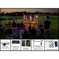 Backyard Theater Systems IndoorOutdoor Theater Kit | Silverscreen Series System | 9’ Projection Screen with HD Savi 1080p Projector, Surround Sound System, Blu-Ray Player wWiFi (SS-100)