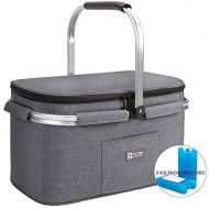 apollo walker Lightweight Picnic Basket Insulated Cooler Bags for 4 Person 32L Large Family Size with 2 Ice Packs(Dark Gray)