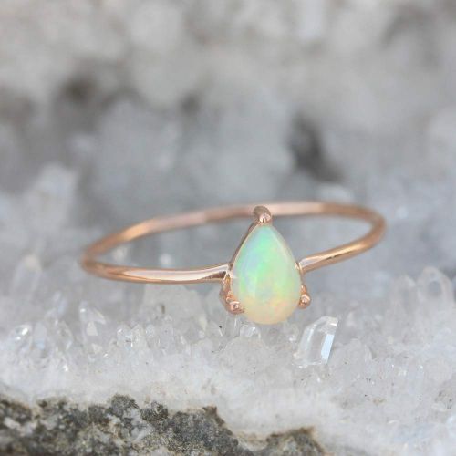  AnjisTouch Genuine 0.31 Ct. Pear Shape Opal Gemstone Delicate Ring Solid 14k Rose Gold Handmade Jewelry Bridal Gift
