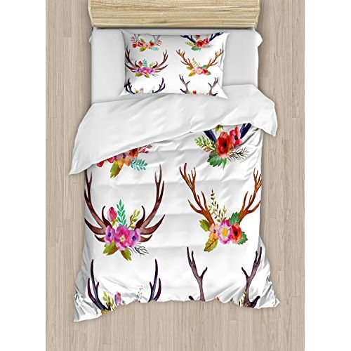  Ambesonne African Duvet Cover Set, Creative Woman in Desert with Gulls Flying Around Folk Female Print, Decorative 2 Piece Bedding Set with 1 Pillow Sham, Twin Size, Amber Tan