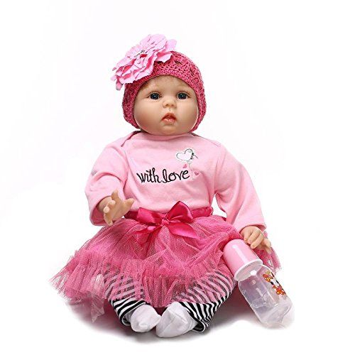  NPKDOLL Reborn Baby Doll Soft Simulation Silicone Vinyl 22inch 55cm Lifelike Vivid Toy Boy Girl White Love Pink Dress