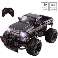 Vokodo Big Wheel Beast RC Monster Truck Remote Control Doors Opening Car Light Up Headlights Ready to Run INCLUDES RECHARGEABLE BATTERY 1:14 Size Off-Road Toy (Black)