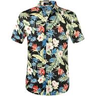 SSLR Mens Cotton Button Down Short Sleeve Tropical Hawaiian Shirts