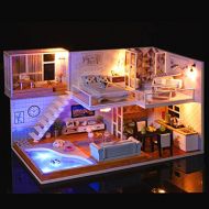 Wenjuan Miniature Dollhouse DIY Mini House Kit with Led Lights 3D Wooden Assembly DIY Toy House with Furniture and Accessories Creative Gifts for Age 6+ Kids Children Girls (A)