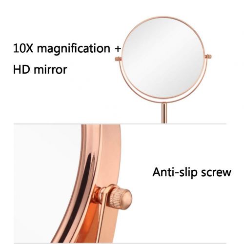  Makeup mirror Double-Sided LED 360 Degree Rotation 8 Inch 10 Times Magnifying Glass HD Mirror Desk Dormitory Vanity Mirror Rose Gold