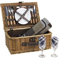 HappyPicnic Wicker Picnic Basket for 2 Persons with Cutlery Service Set, Willow Hamper Supplies Kit Best Gift for Father Mother Outdoor Party