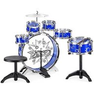 [아마존베스트]Best Choice Products 11-Piece Kids Starter Drum Set with Bass, Tom Drums, Snare, Cymbal, Stool, Blue