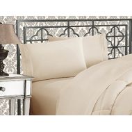 Elegance Linen 1800 Series 4-Piece Solid Egyptian Quality Bed Sheets with with Deep Pockets Up to 16, Queen, Beige