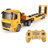 DOUBLE E Fistone RC Truck Licensed Mercedes-Benz Acros Detachable Flatbed Semi-Trailer Engineering Tractor Remote Control Low Loader Die-Cast Car Model Kids Electronics Hobby Toy with Sound