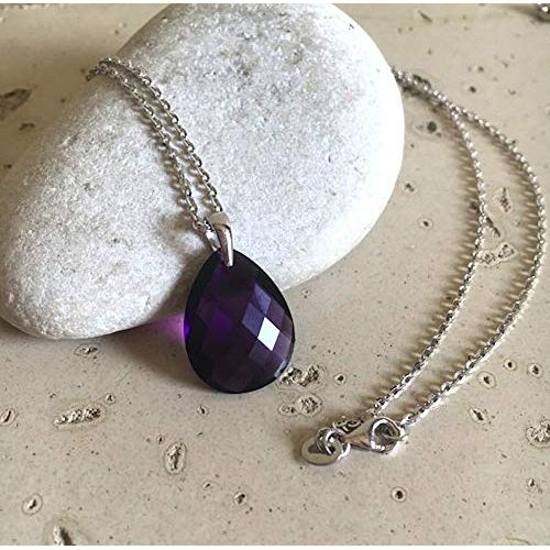  Belesas Purple Amethyst Faceted Pear Shape Pendant Necklace