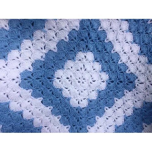  LovelyGR Baby Wrapping Blankets Boy Girl Crochet Acrylic Yarn Blue White Color