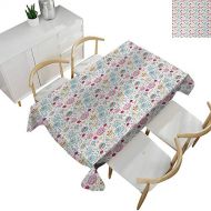Familytaste Birthday,Outdoor Tablecloth Cheerful Spotty Pattern with Coffee and Sweets Heart Shaped Flowers...