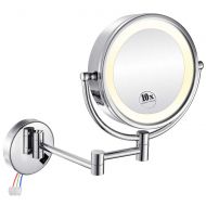GURUN 8.5 Inch LED Lighted Wall Mount Hardwired Makeup Mirror with 10x Magnification,direct wire,Chrome Finish M1809D (10x, Chrome hardwire)