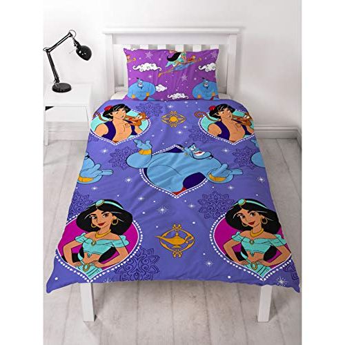  Character World Disney Aladdin Single Duvet Cover | Officially Licensed Reversible Two Sided Bedding Featuring Princess Jasmine & The Genie with Matching Pillow Case