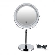Metcandy USB Charging led Makeup Mirror Double-Sided 10X Desktop Dimmable Creativity Girl Dorm Room Bathroom Dressing Room Beauty Cosmetic Mirror, Silver, 7inch