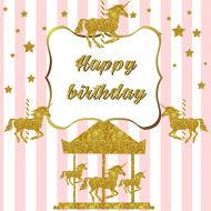 Yeele 8x8ft Baby Birthday Backdrop Cute Golden Unicorn Circus Stripe Photography Background for Picture Party Banner Decor Girl Newborn Princess Portrait Photo Booth Vinyl Studio P