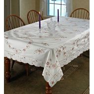 Violet Linen Renaissance Design Tablecloth, 70 x 120, White
