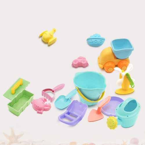  AODLK 13 Pcs Beach Toys Set Random Color Soft Material Sand Toys with Beach Bucket Summer Beach Toys for Children Sand Box Set Kit Assorted Colors