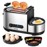 AICOK Aicok 5-in-1 Toaaster Fruehstuecksmaschine Multifunktion Toaster mit Eierkocher fuer Toasten / Eierkochen / Omelett / Dampfgaren, Herausziehbare Kruemelschublade, Automatisches Ausscha