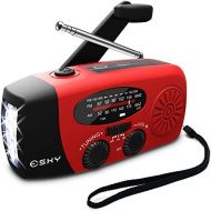 [아마존베스트]Esky [Upgraded Version] Portable Emergency Weather Radio Hand Crank Self Powered AM/FM/NOAA Solar Radios with 3 LED Flashlight 1000mAh Power Bank Phone Charger (Red)