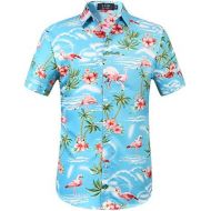 SSLR Mens Flamingos Casual Short Sleeve Aloha Hawaiian Shirt