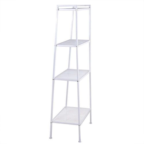  Globe House Products GHP 23.62x13.78x57.87 Ivory White Iron 4-Tiered Leaning Ladder Bookcase Shelf