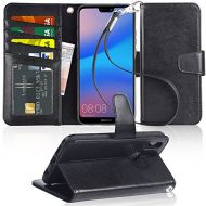 Arae Handyhuelle Kompatibel mit Huawei P20 Lite Leder Huelle Tasche Flip Cover Schutzhuelle - Schwarz