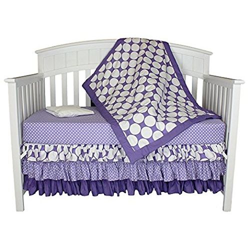  Bacati Zig Zag and Dots 4-in-1 Cotton Baby Crib Bedding Set, Purple