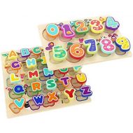 [아마존베스트]TOP BRIGHT Educational Toys for 1 Year Old Girl Boy Gifts Wooden Alphabet Puzzles for Toddlers (Pack of 2)