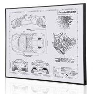 Engraved Blueprint Art LLC Ferrari 488 Spider Blueprint Artwork-Laser Marked & Personalized-The Perfect Ferrari Gifts