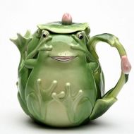 ATD 6.25 Inch Playful Smiling Green Fairy Frog Teapot with Lily Pad Lid