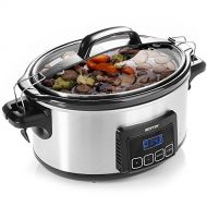 Slow Cooker, BESTEK 6 Quart Slow Cookers Programmable Digital Timer, Oval Pot with Latch Lock Lid and Stainless Steel Finish