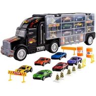 [아마존베스트]Toy Truck Transport Car Carrier Toy for Boys and Girls age 3 - 10 yrs old - Hauler Truck Includes 6 Toy Cars and Accessories - Car Truck Fits 28 Car Slots - Ideal Gift For Kids