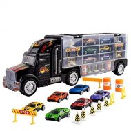ToyVelt Toy Truck Transport Car Carrier Toy for Boys and Girls age 3 - 10 yrs old - Hauler Truck Includes 6 Toy Cars and Accessories - Car Truck Fits 28 Car Slots - Ideal Gift For Kids