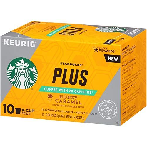 스타벅스 Starbucks Plus Coffee Honey Caramel 2X Caffeine Single Cup Coffee for Keurig Brewers, 6 Boxes of 10 (60 Total K Cup pods)