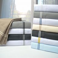 Superior Super Soft, Light Weight, 100% Brushed Microfiber, Full, Wrinkle Resistant, 6-Piece Sheet Set Ivory with Taupe 2-Line Embroidery