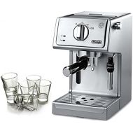 DeLonghi Stainless Steel 15 Bar Pump Combination Espresso and Cappuccino Machine with Free Set of 6 Italian Espresso Shot Glasses