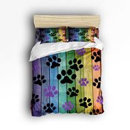Vandarllin Twin Size Bedding Set- Colorful Puppy Dog Paws Print Duvet Cover Set Bedspread for Childrens/Kids/Teens/Adults, 4 Piece 100% Cotton