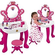 WolVol 2-in-1 Vanity Set Girls Toy Makeup Accessories with Working Piano & Flashing Lights, Big Mirror, Cosmetics, Working Hair Dryer - Glowing Princess Will Appear When Pressing T